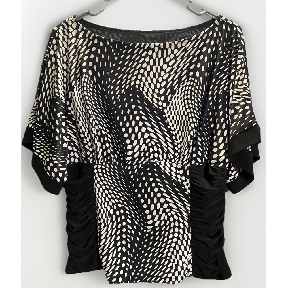 Joseph Ribkoff Short sleeve Top Women‎ 12 Black and White Scrunch Sides Luxury